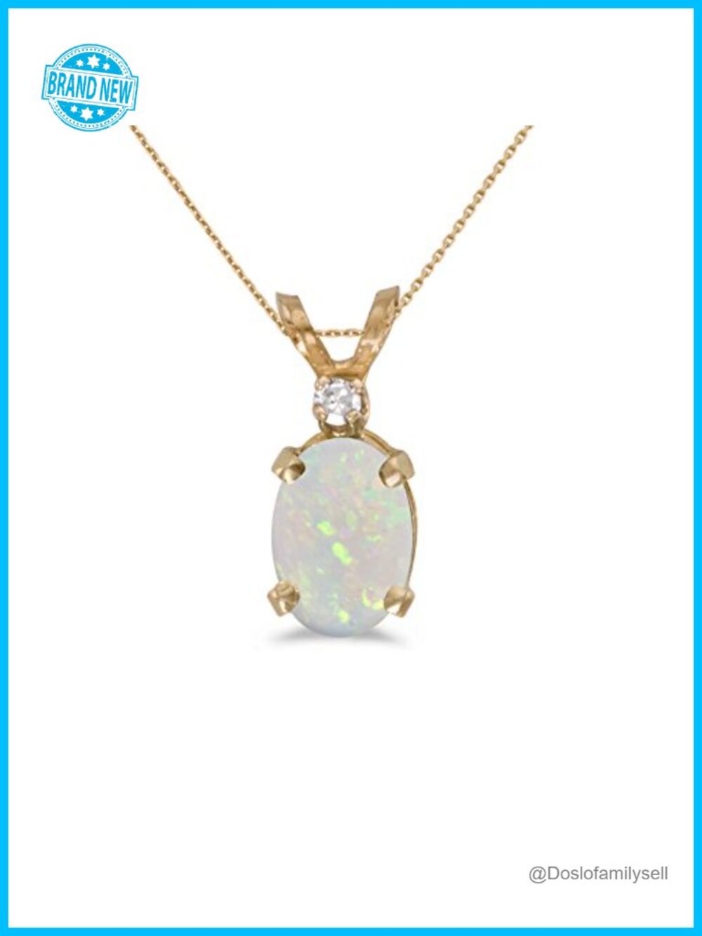 14k Yellow Gold Oval Opal Diamond Pendant Necklace 18in Chain
